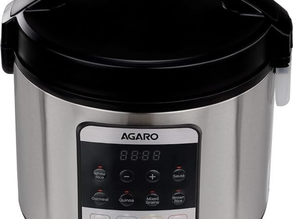 AGARO Royal Electric Rice Cooker, 5 Litre Ceramic Coated Inner Bowl, Steam Basket, 6 Preset Cooking Function With Advanced Fuzzy Logic, Keep Warm Function, 1.5Kgs (approx. 10 cups) raw rice, Silver | AGARO