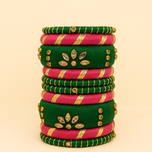 Mohini[Pink and green Handcrafted Bangles] |NDFASHION