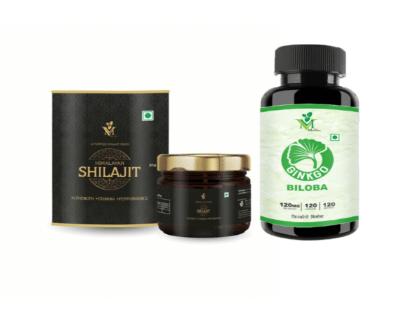 Pure Himalayan Shilajit Resin 20gm with Mint Veda Ginkgo Biloba Veg. 120 Capsules | Mint Veda