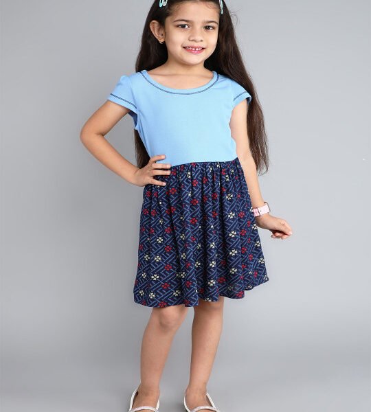Girls Ethnic Motifs Print Colourblocked Fit & Flare Dress | Funshine