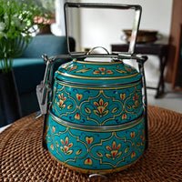 Ethnic Hand Painted Steel Lunch Box – 2 Tier, Sustainable & Reusable | HOUSE OF HERITAGE