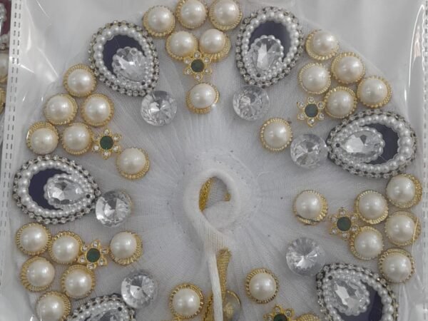 Majestic White Laddu Gopal Poshak – Heavy Jewel Design with Pearls and Blue Crystal Accents | Madhav poshak