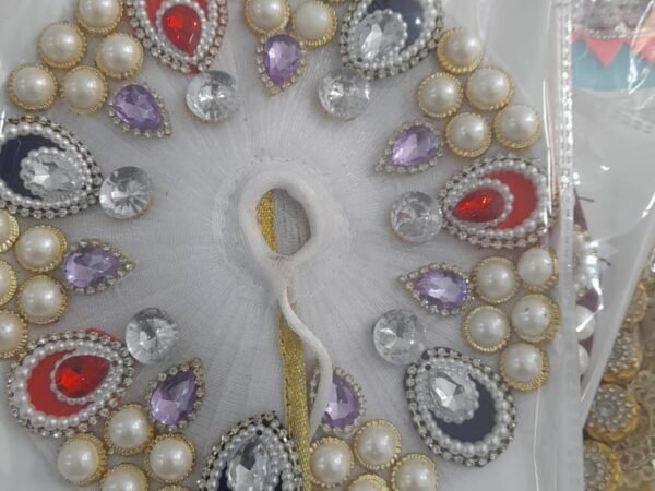 Royal White Laddu Gopal Poshak – Heavy Jewel Design with Red, Blue, & Purple Crystals | Madhav poshak