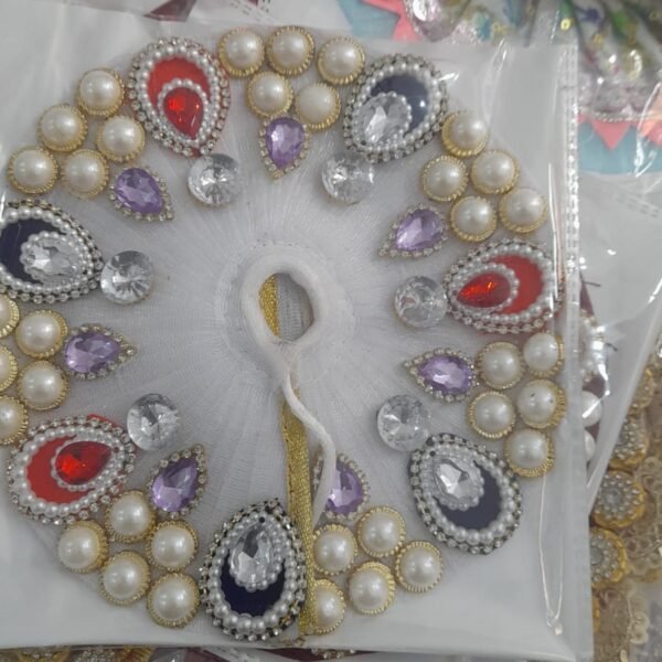 Royal White Laddu Gopal Poshak – Heavy Jewel Design with Red, Blue, & Purple Crystals | Madhav poshak