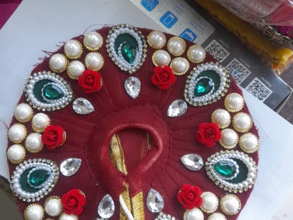 Maroon Net Laddu Gopal Poshak – Designer Deity Dress with Emerald Green Stones and Pearl Clusters | Madhav poshak