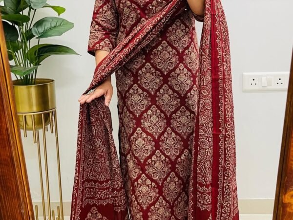 Rich Maroon Suit with Symmetrical Artisan Patterns | Komal Collection