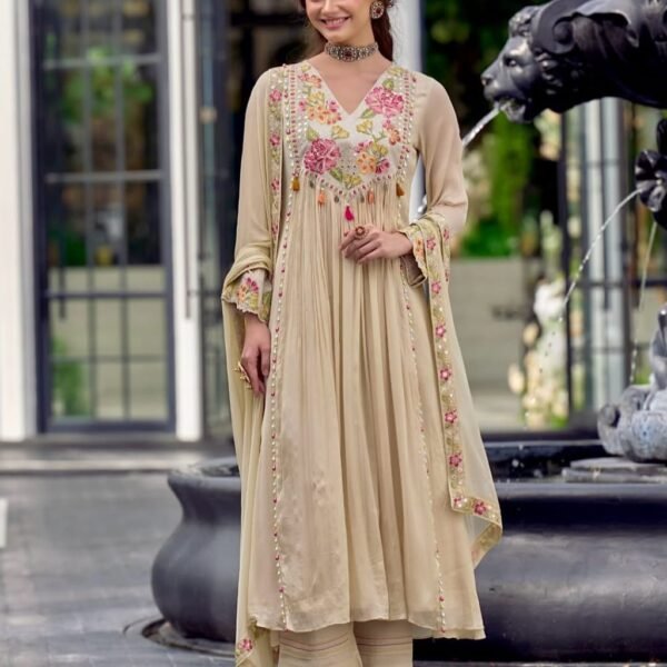 Women's Cotton long A-line style full flair party wear dupatta sets | Attirecarat