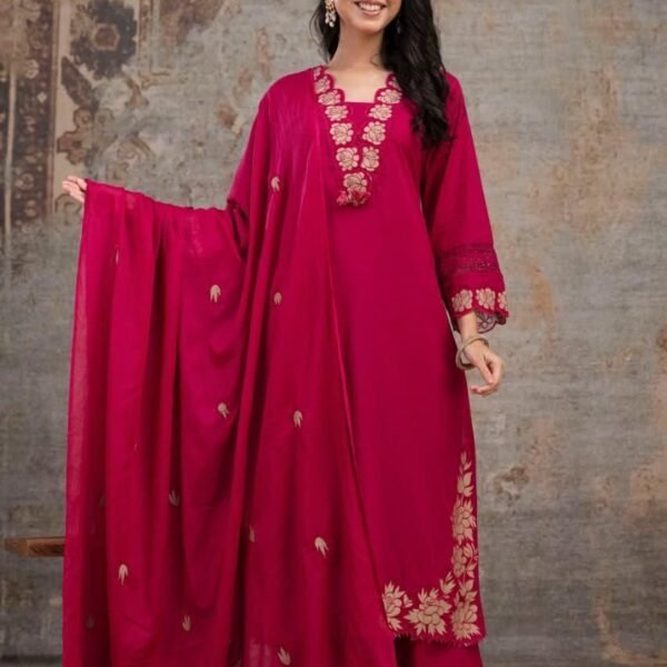 Women's Dreamy Elegant Cotton Kurta Set with Embroidery | Attirecarat