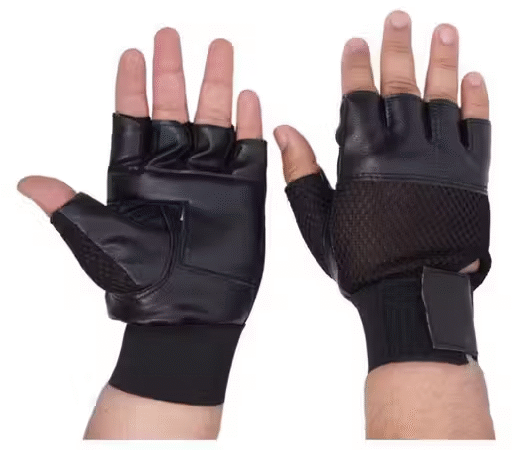 Finest Weightlifting Leather Gym Gloves (Black) | Emm Emm