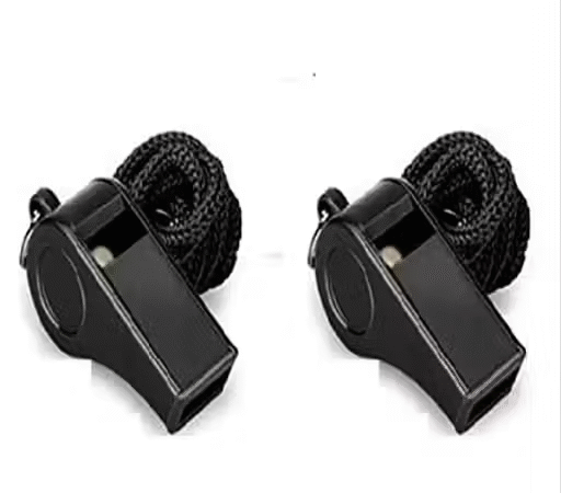 Finest 2 Pcs Black Whistles (With Lanyard Thread) for Safety & Survival, Football and Other Sports activities | EmmEmm