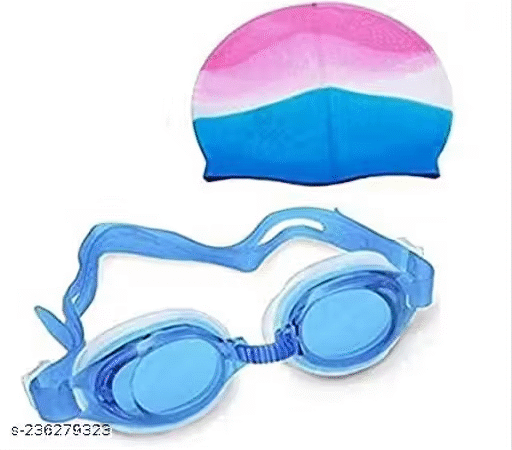 Kids Swimming Combo of Silicone Swim Cap & Anti Fog Goggles (Colors as per Availability) | EmmEmm