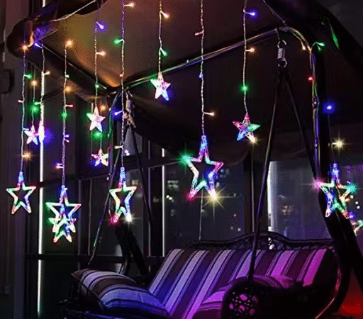 Premium 3.5M Multicolor 6+6 Star Curtain String Light With Multi Modes for Home Decoration During Diwali, Birthday, Parties & Other Occasions | EmmEmm