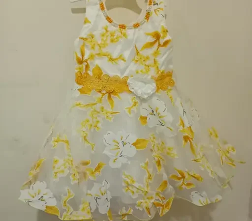 Baby girls frock/midi knee length party wear yellow colour | Mom and me
