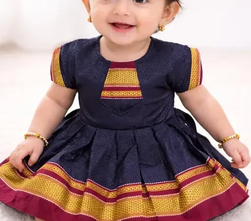 Baby girl girl black khan frock with blue border | Mom and me