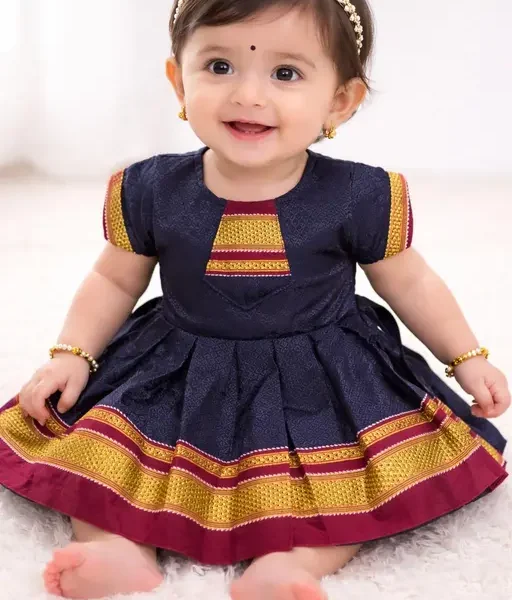 Baby girl girl black khan frock with blue border | Mom and me