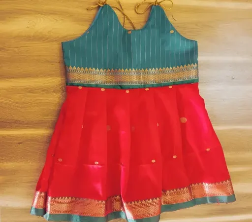 Paithani Fashion Girl's Cotton Full Stitched Readymade Short Sleeve Lehenga Choli | Mom and me