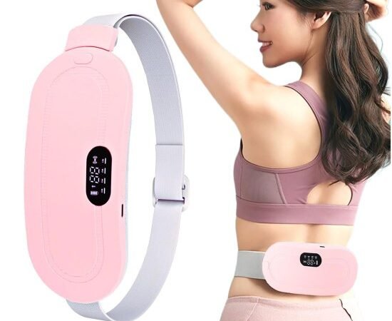 Portable Cordless Heating Pad for Menstrual Cramps Relief | 33-Speed Temperature Adjustment & 4-Speed Massage Modes | Up to 60°C Heating | Back & Belly Pain Relief for Women (Pink) | WUGO