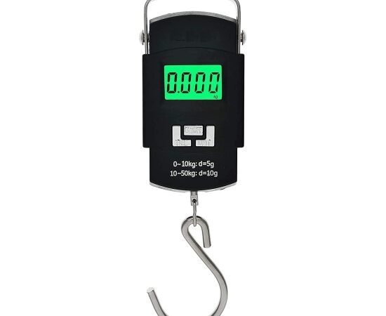 Electronic Portable Hook Weighing Machine Digital Hanging Luggage Scale | 50 kg Stainless Steel Hook Travel & Fishing Weight Scale with Backlit LCD Display | Portable Digital Luggage Scale for Flights, Travel & Home Use | WUGO