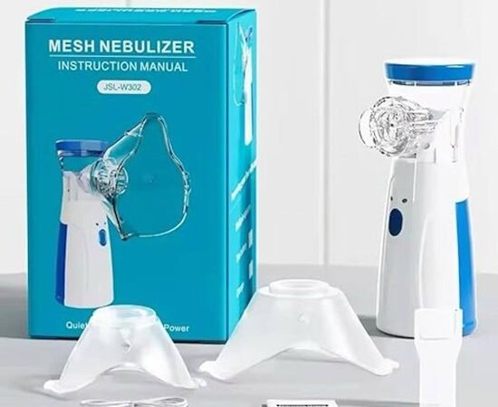 Portable Handheld Mesh Nebulizer Machine | Cool Mist Inhaler for Cold & Cough | Personal Nebulizer for Adults & Kids with 2 Masks, 1 Mouthpiece & USB (White) | WUGO