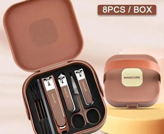 8-in-1 Manicure & Pedicure Kit | Premium Stainless Steel Grooming Tools with Stylish Case for Men & Women | WUGO