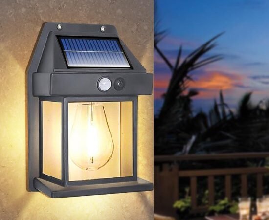 New Exterior Wall Lights Wireless Motion Sensor Solar Lantern with 3 Lighting Modes | Solar Powered Warm Light Outdoor Wall Lamp for Garden, Patio, Yard & Courtyard (Waterproof, Black) | WUGO