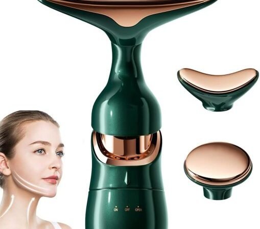 3-in-1 Anti-Wrinkle Face, Neck & Eye Vibration Facial Massager | Face Slimming, Sculpting, Uplifting, Skin Firming & Tightening Tool for Glowing Skin (Green) | WUGO