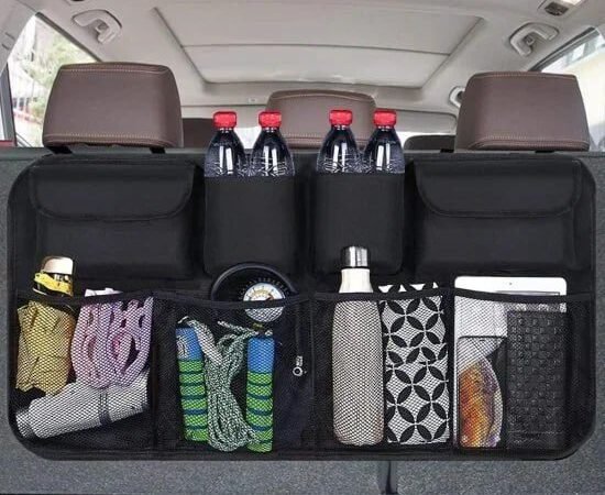 Car Back Seat Trunk Organizer with Insulated Compartments, Mesh Pockets & Foldable Design | Multi-Compartment Storage Organizer for Groceries, Kids Essentials & Car Accessories | WUGO