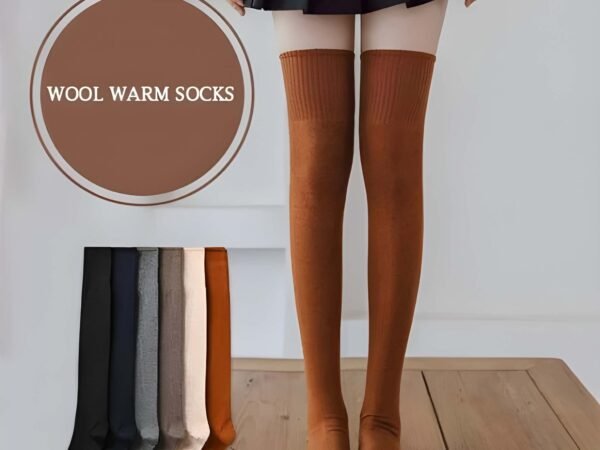 Wool Warm Thigh High Socks for Women | Knitted Thick Thermal Woolen Knee Length Socks | Over the Knee Long Socks, Boot Cuffs & Leg Warmers | Winter Wear Stockings for Girls (Free Size – 1 Pair) | WUGO