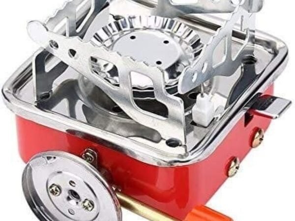 Portable Picnic & Camping Aluminum Gas Stove | Ultra-Light Folding Outdoor Gas Burner Furnace for Camping, Hiking & Travel | 2800W High Power Butane/Propane Stove (Red & Silver) | WUGO