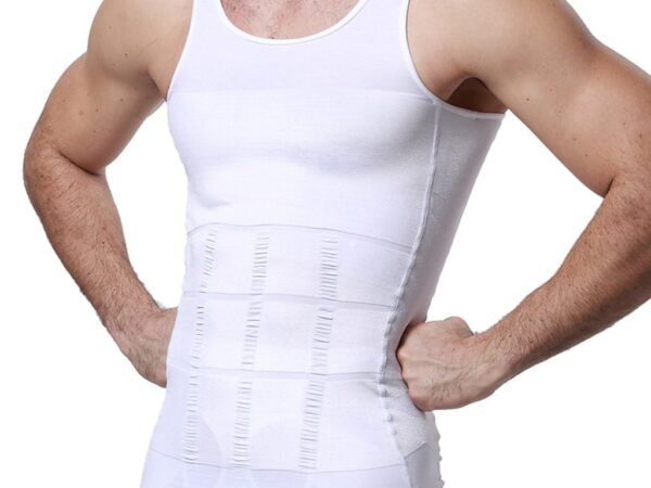 Premium Men’s Slimming Body Shaper Vest Shirt | Abs & Abdomen Slim Stretchable Tummy Tucker Compression Vest | Sleeveless Body Shapewear for Men (White)