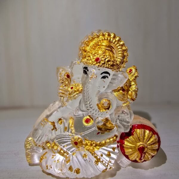 Lord Ganesha Idol - Frosted Crystal Glass Finish with Hand-Painted Gold Accents - Spiritual Ganpati Statue for Home Decor, Office Desk, and Gift Giving | Divyarshi Art & Craft
