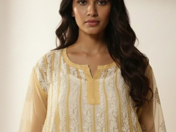 Women’s Chikankari 56 kali Anarkali Warm Honey | ChikanKart