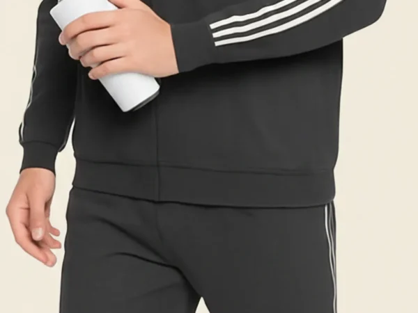 Grey Polyester Lycra Blend Zip Solid Track design Line Suit For Men | Adaaistic