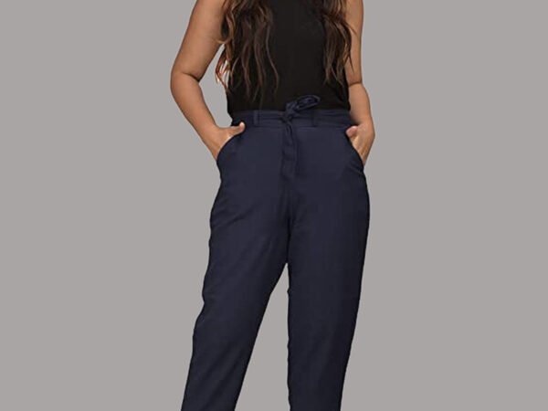 Women Regular Fit Dark Blue Viscose Rayon Trousers | AREEBA FASHION | TA TECHNOLOGIE