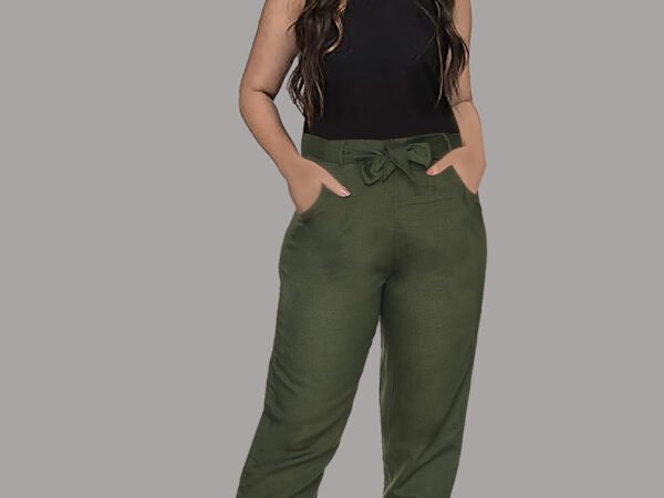Women Regular Fit Dark Green Viscose Rayon Trousers | AREEBA FASHION | TA TECHNOLOGIE