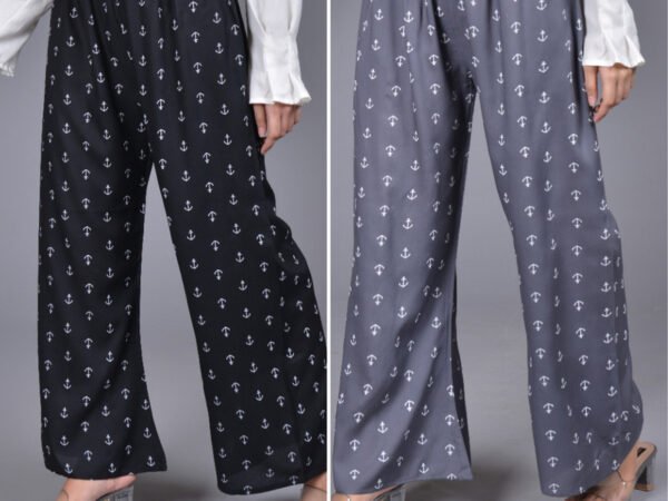 PALAZZO DESIGNS Pack of 2 Women Relaxed Black, Grey Viscose Rayon Trousers | AREEBA COLLECTION | TA TECHNOLOGIE