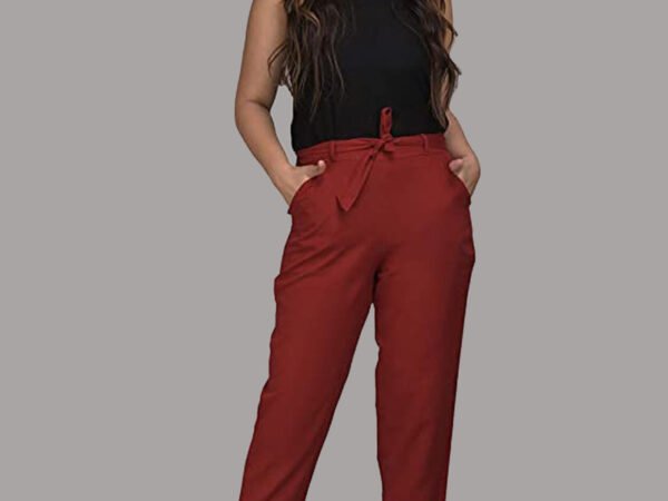 Women Regular Fit Maroon Viscose Rayon Trousers | TA TECHNOLOGIE | AREEBA FASHION