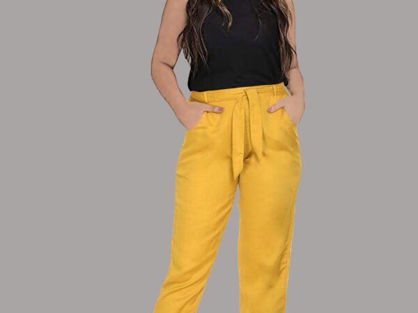 Women Regular Fit Yellow Viscose Rayon Trousers | TA TECHNOLOGIE |AREEBA FASHION