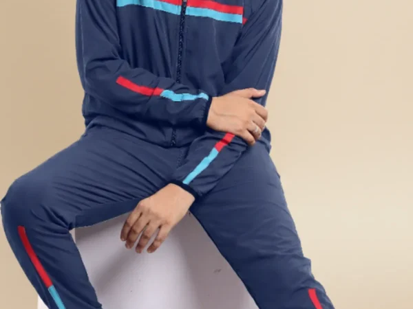 Blue Polyester Lycra Blend Zip Solid Track Suit For Men | Adaaistic