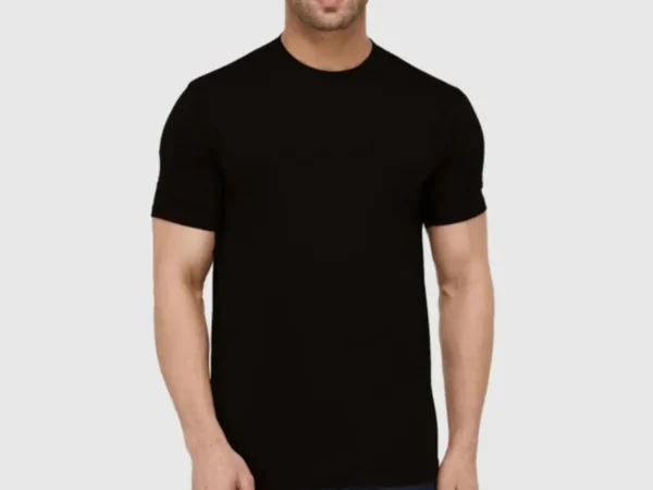 Black Polyester Sports Round Neck Half Sleeve T Shirt For Men | Adaaistic