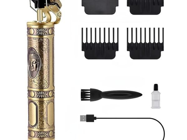 Hair Trimmer for Men | Buddha Style Professional Hair Clipper | Adjustable Blade & Retro Oil Head Close Cut Hair Trimming Machine (Golden) | WUGO