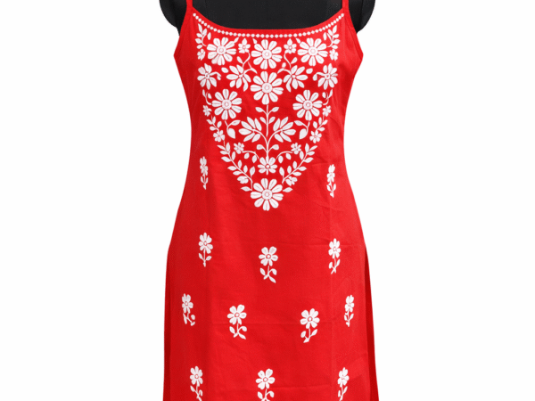 Women’s Red Floral Embroidered Kurti | Pure Lucknowi Chikankari