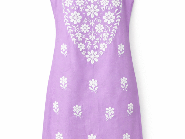 Women's Lavender Floral Embroidered Cotton Chickenkari | Pure Lucknowi Chikankari