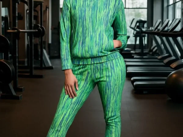 Green Lycra Blend Polyester No Printed Track Suit For Women | Adaaistic
