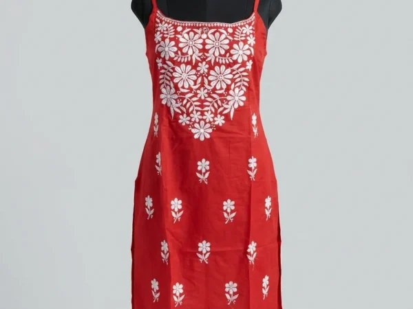 Women’s Red Floral Embroidered Kurti Dress | ChikanAdda