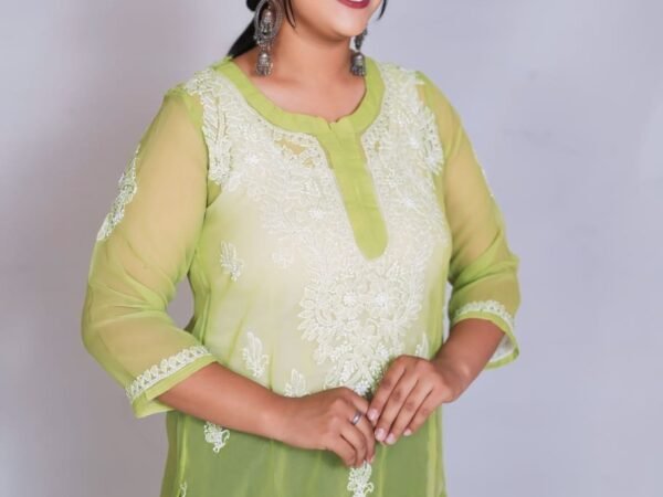 Women’s Gala booty Chikankari kurti Lime Green | ChikanKart