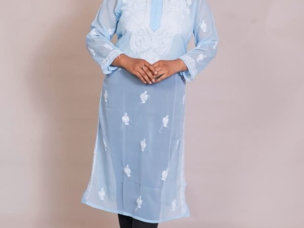 Women’s Gala booty Chikankari kurti Powder Blue | ChikanKart