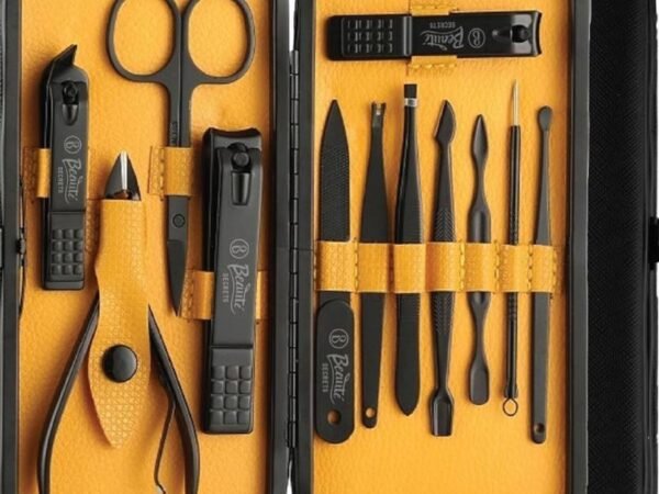 Manicure Set Nail Clippers, 12 in 1 Stainless Steel Nail Scissors Grooming Kit with Peeling Knife, Nail Cleaning Knife, Acne needle, Blackhead Tool Leather Travel Case | WUGO