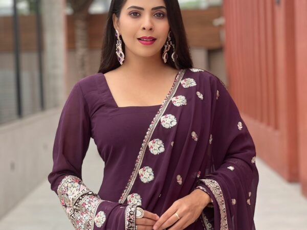 Designer Purple Embroidered Kurta with Sharara & Dupatta Set for Women | Party Wear Ethnic Suit