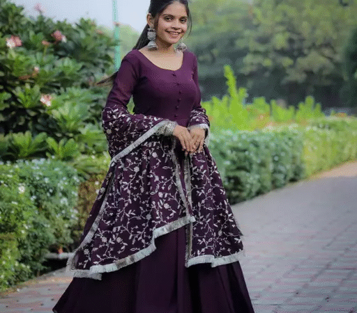 Purple Color Sequence Embrodery Work Anarkali Kurta Set